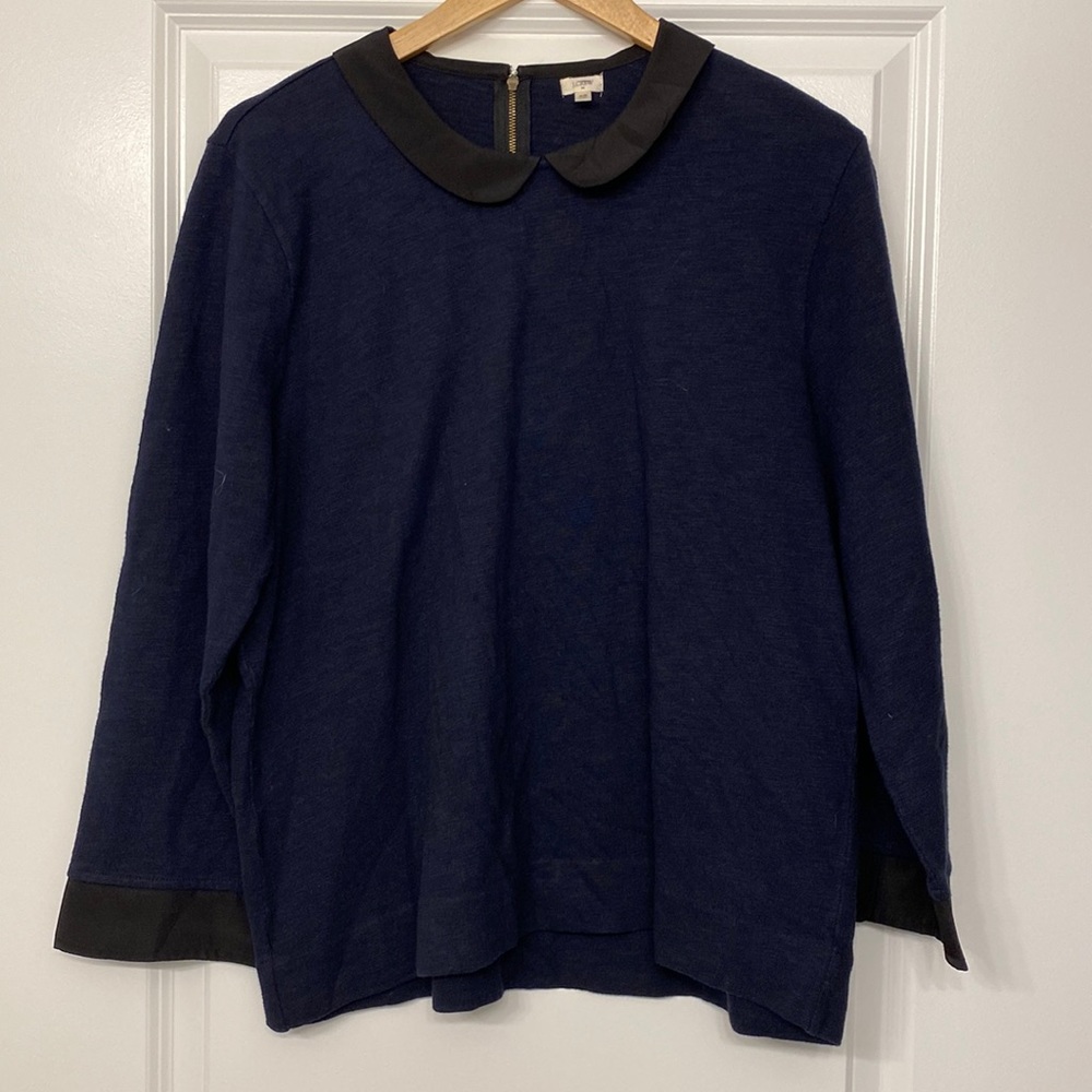 J. Crew Peter Pan Collar 100% Cotton Sweater | Navy/Black